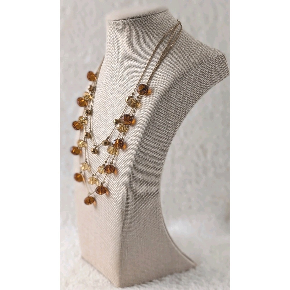 Unbranded Gold Tone Layered Necklace Amber Glass Beads Boho Statement